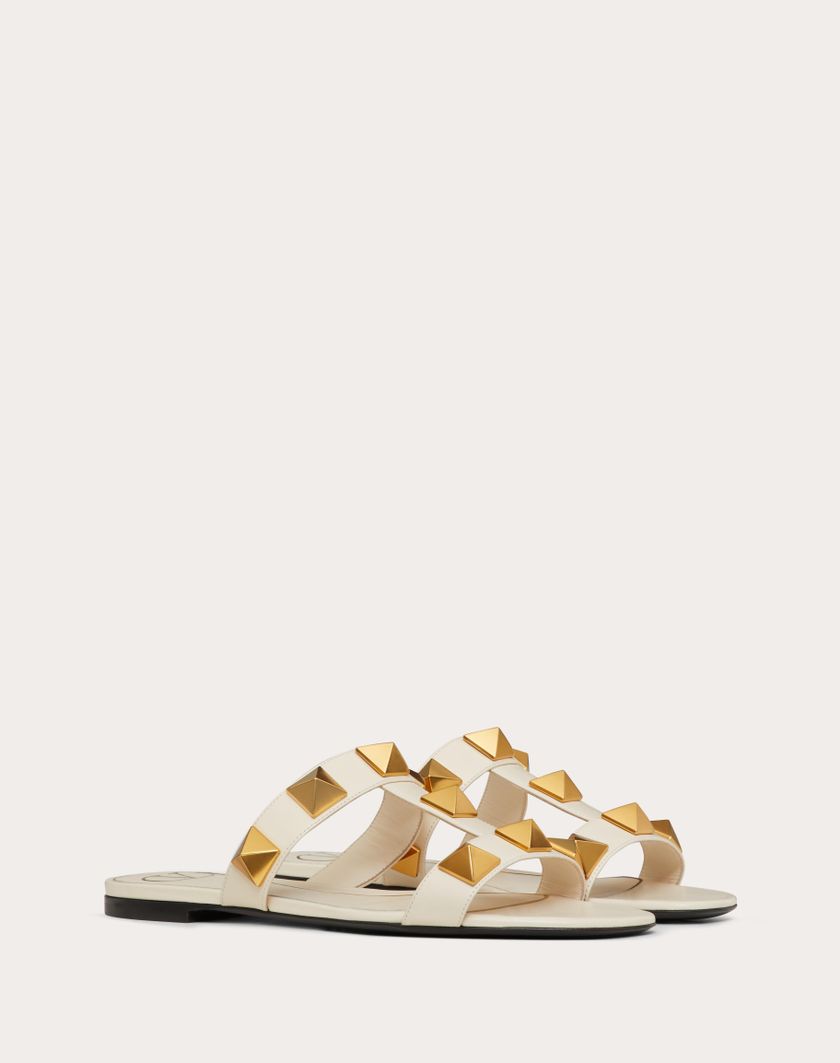FLAT ROMAN STUD CALFSKIN SLIDE SANDAL - Image 1